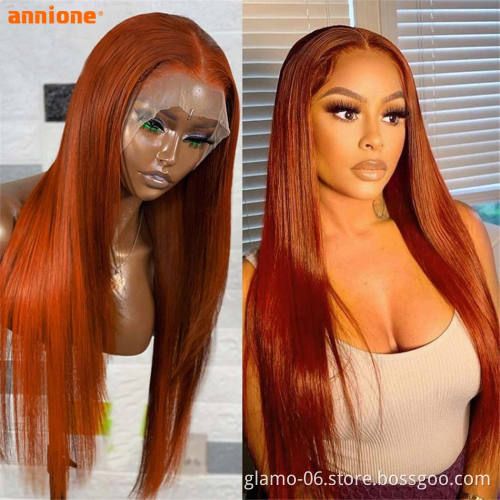 Colored Wigs Human Hair Lace Front,Custom Color Wig For Black Women, #350 Deep Wave Orange Ginger Human Hair Wig